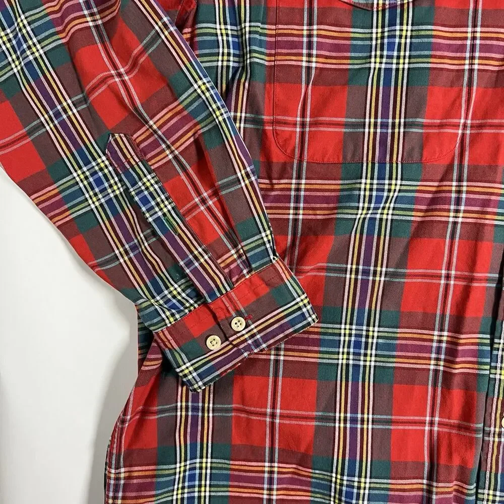VTG‎ Tommy Hilfiger Men's Red Plaid Woven Cotton Button-Up Shirt LS Pockets L/G